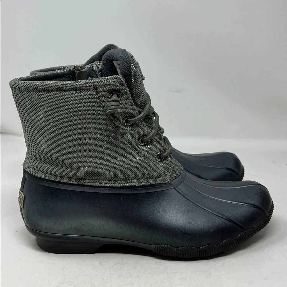 SPERRY Saltwater Silver Puff Nylon Quilted Waterproof Duck Boot Pewter Sz 8
